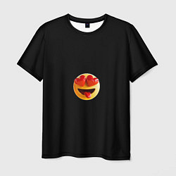Мужская футболка Объемный влюблённый смайл улыбка с языком черном