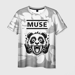 Мужская футболка Muse рок панда на светлом фоне