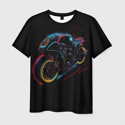 Мужская футболка Мотоцикл будущего в стиле киберпанк