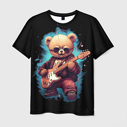 Мужская футболка Плюшевый медведь музыкант с гитарой
