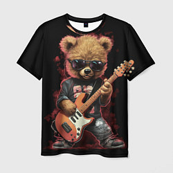 Мужская футболка Плюшевый медведь музыкант с гитарой