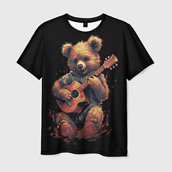 Мужская футболка Большой плюшевый медведь играет на гитаре