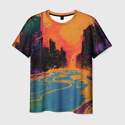 Мужская футболка Абстрактная городская улица со зданиями и река