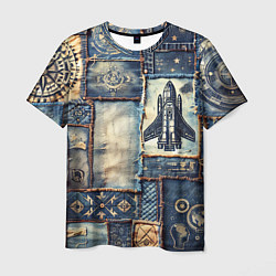 Мужская футболка Космический корабль - пэчворк