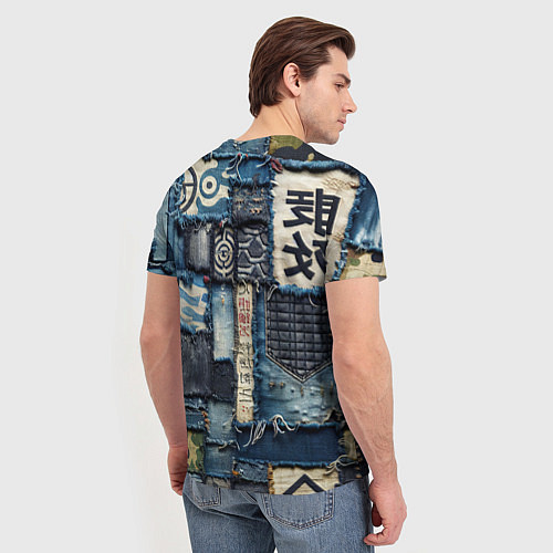 Мужская футболка Иероглифы на пэчворк дениме / 3D-принт – фото 4