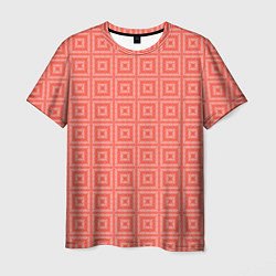Мужская футболка Кораллового цвета геометрический клетчатый узор