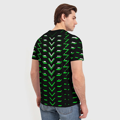 Мужская футболка Зелёно-белые полосы на чёрном фоне / 3D-принт – фото 4