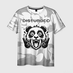 Мужская футболка Disturbed рок панда на светлом фоне