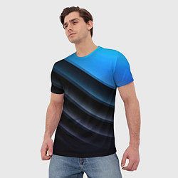 Футболка мужская Геометрическая синяя абстракция на черном фоне мин, цвет: 3D-принт — фото 2