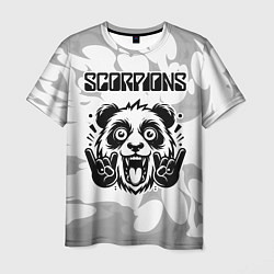 Мужская футболка Scorpions рок панда на светлом фоне