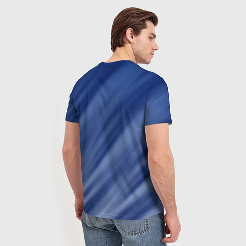 Мужская футболка Белые полосы на синем фоне / 3D-принт – фото 4