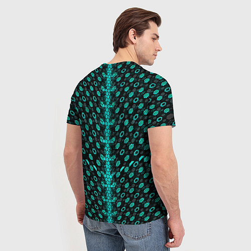 Мужская футболка Изумрудные киберпанк ячейки на чёрном фоне / 3D-принт – фото 4