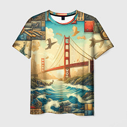 Мужская футболка Мост через реку и пэчворк - нейросеть арт USA brid