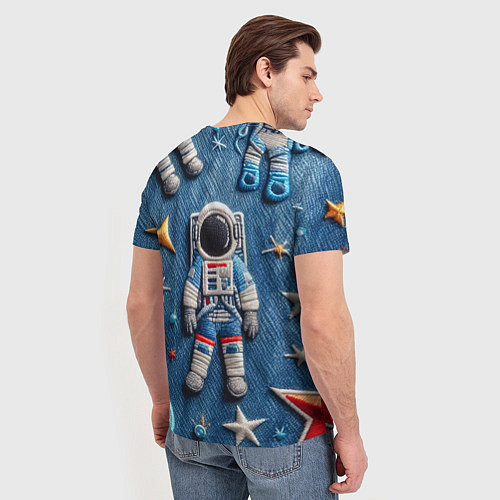 Мужская футболка Космонавт - вышивка по джинсе нейросеть / 3D-принт – фото 4