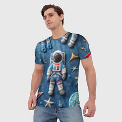 Футболка мужская Космонавт - вышивка по джинсе нейросеть, цвет: 3D-принт — фото 2