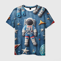 Мужская футболка Космонавт - вышивка по джинсе нейросеть