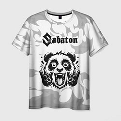 Мужская футболка Sabaton рок панда на светлом фоне