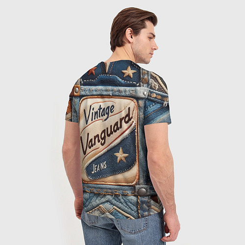 Мужская футболка Vintage vanguard jeans - patchwork / 3D-принт – фото 4