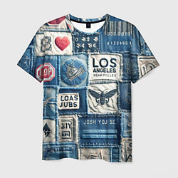 Мужская футболка Лос Анджелес на джинсах-пэчворк