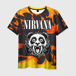 Мужская футболка Nirvana рок панда и огонь