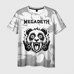 Мужская футболка Megadeth рок панда на светлом фоне