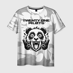Мужская футболка Twenty One Pilots рок панда на светлом фоне