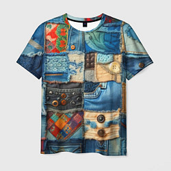 Мужская футболка Vanguard denim patchwork - ai art