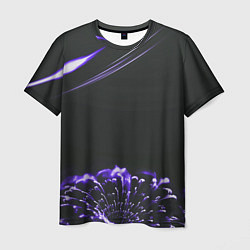 Мужская футболка Неоновый фиолетовый цветок в темноте