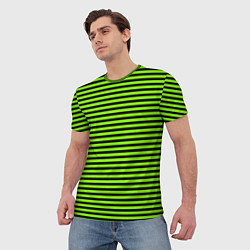 Футболка мужская Кислотный зелёный в чёрную полоску, цвет: 3D-принт — фото 2