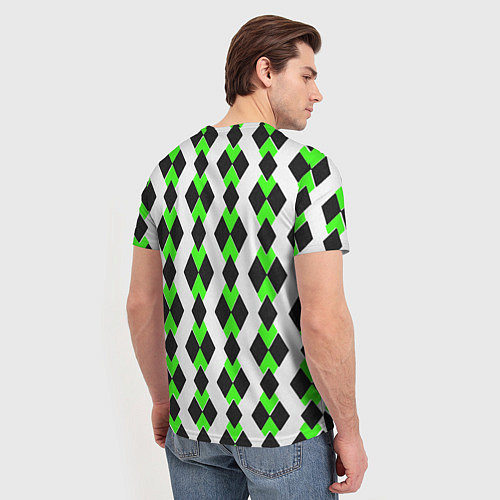 Мужская футболка Чёрные и зелёные ромбы на белом фоне / 3D-принт – фото 4