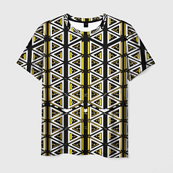 Мужская футболка Жёлто-белые треугольники на чёрном фоне
