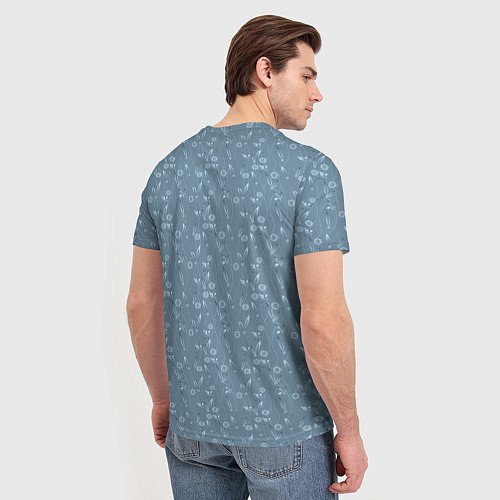 Мужская футболка Серо-голубой цветочный однотонный узор / 3D-принт – фото 4