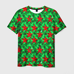 Мужская футболка Красные звезды победы на зеленом камуфляже