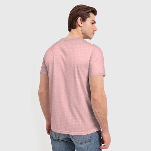 Мужская футболка Светлый розовый в мелкий белый горошек / 3D-принт – фото 4