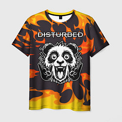 Мужская футболка Disturbed рок панда и огонь