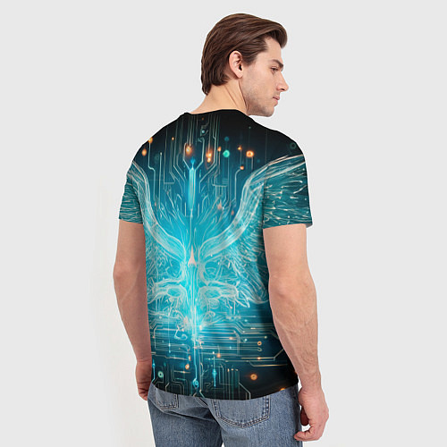 Мужская футболка Величественная кибернетическая сова на фоне футури / 3D-принт – фото 4