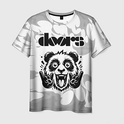 Мужская футболка The Doors рок панда на светлом фоне