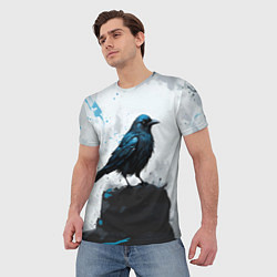Футболка мужская Ворон с чёрно-голубым оперением, цвет: 3D-принт — фото 2