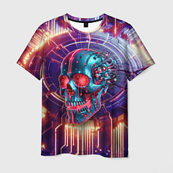 Мужская футболка Cyber art skull - steel metal