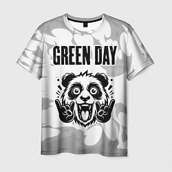 Мужская футболка Green Day рок панда на светлом фоне