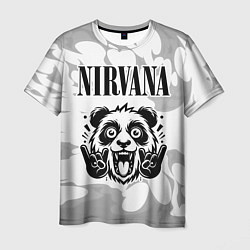 Мужская футболка Nirvana рок панда на светлом фоне