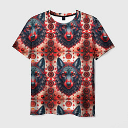 Мужская футболка Серые волки на красном фоне