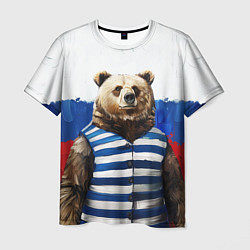 Футболка мужская Медведь и флаг России, цвет: 3D-принт