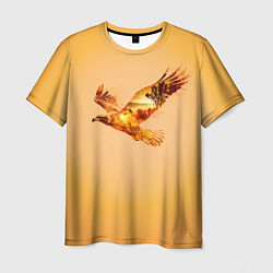 Мужская футболка Орел с пейзажем на закате двойная экспозиция