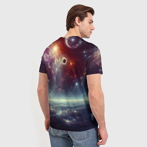 Мужская футболка Звёздная космическая пантера - нейросеть неоновое / 3D-принт – фото 4