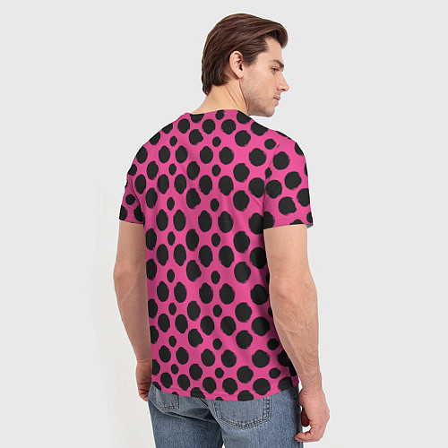 Мужская футболка Гороховый тренд черный на розовом фоне / 3D-принт – фото 4