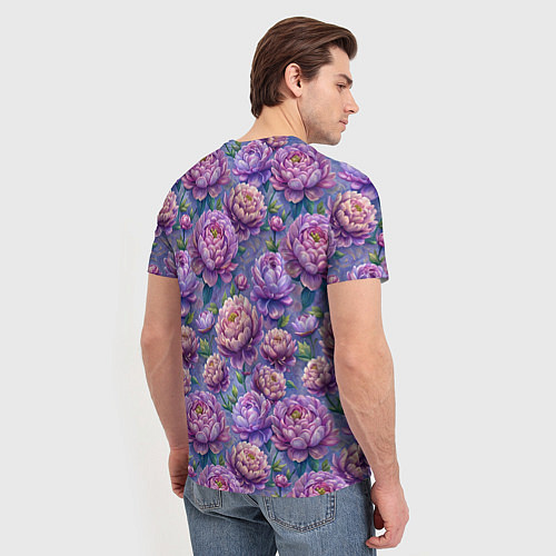 Мужская футболка Крупные пионы садовые дачные цветы паттерн / 3D-принт – фото 4