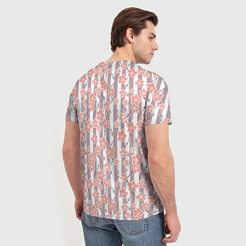 Мужская футболка Коралловые цветы на полосатом фоне / 3D-принт – фото 4
