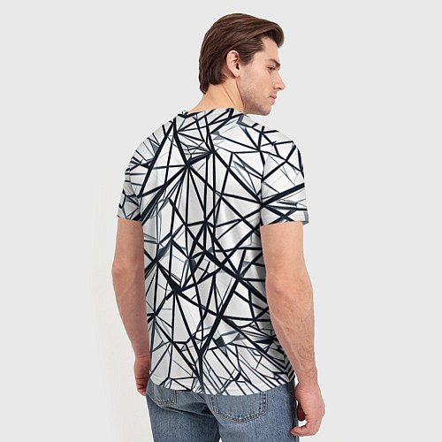 Мужская футболка Чёрные хаотичные линии на белом фоне / 3D-принт – фото 4