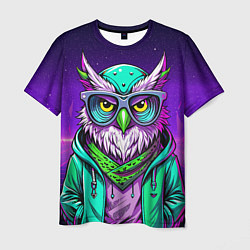 Мужская футболка Модная сова ретро фиолетовый фон
